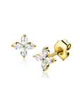 ZINZI gold plated zilveren oorknoppen met bloem bezet met vier druppelvormige witte zirkonia's ZIO2624