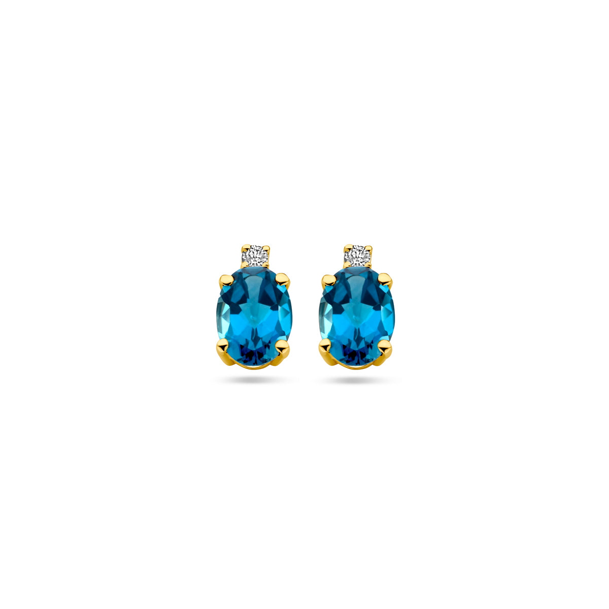 14K Geelgoud Oorknoppen London Blue Topaas En Diamant 0.04Ct (2X 0.02Ct) H Si 4030747