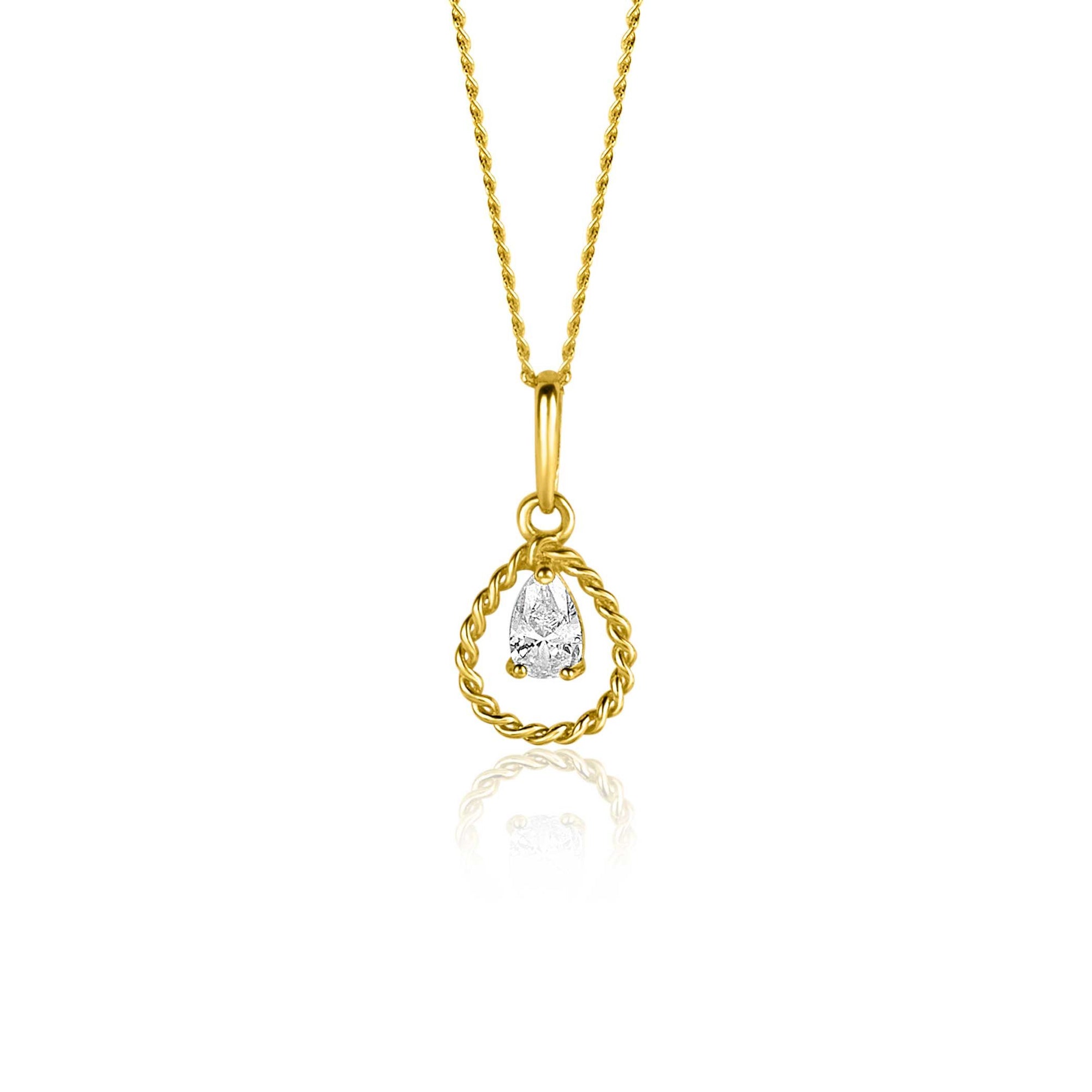 Zinzi Gold 14 krt gouden hanger met open druppelvorm en peervormige witte zirkonia ZGH478 (zonder collier)