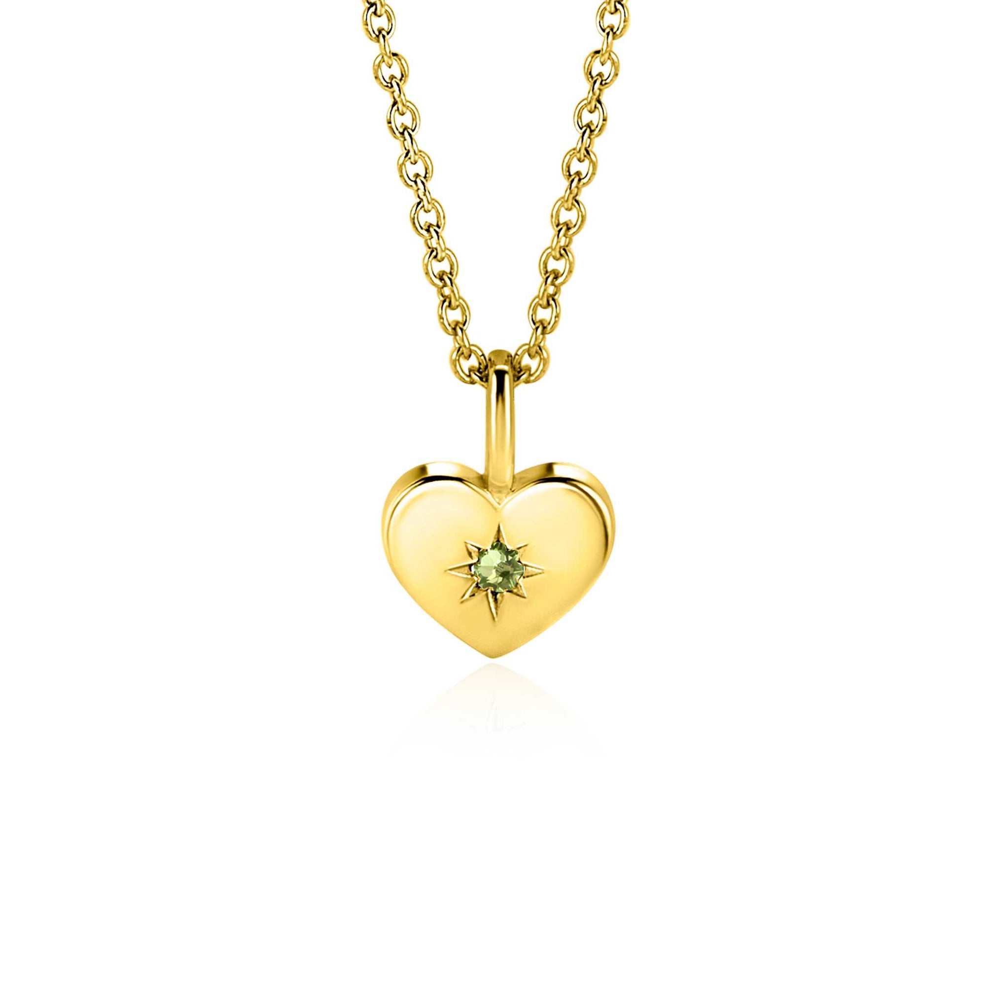 Zinzi AUGUSTUS hanger 12mm gold plated hart geboortesteen groen peridoot zirkonia ZIHY-AUG (zonder collier)