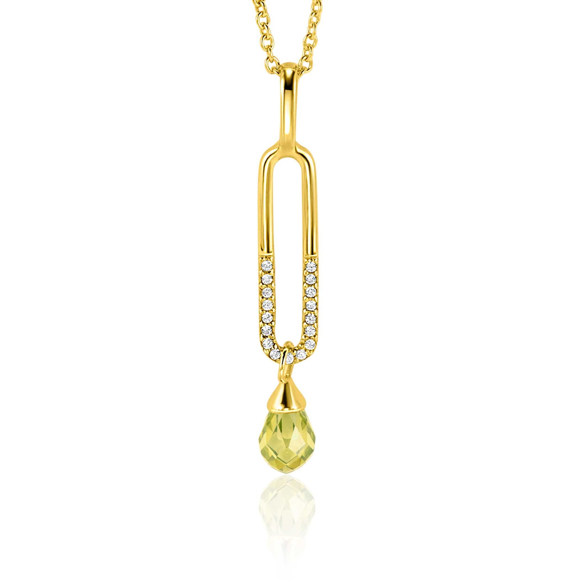 Zinzi gold plated zilveren hanger met trendy open ovale vorm en peervormige hanger groen peridot ZIH2430 (zonder collier)