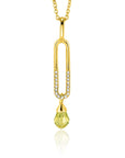 Zinzi gold plated zilveren hanger met trendy open ovale vorm en peervormige hanger groen peridot ZIH2430 (zonder collier)