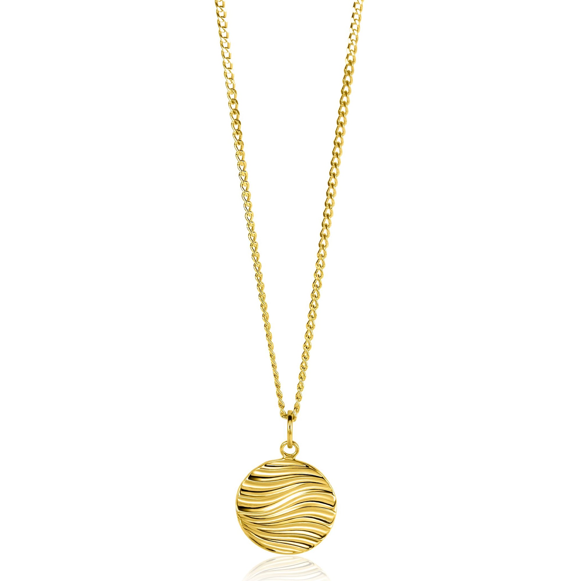 Zinzi gold plated zilveren hanger rond met sierlijke golven als bewerking ZIH2450 (zonder collier)