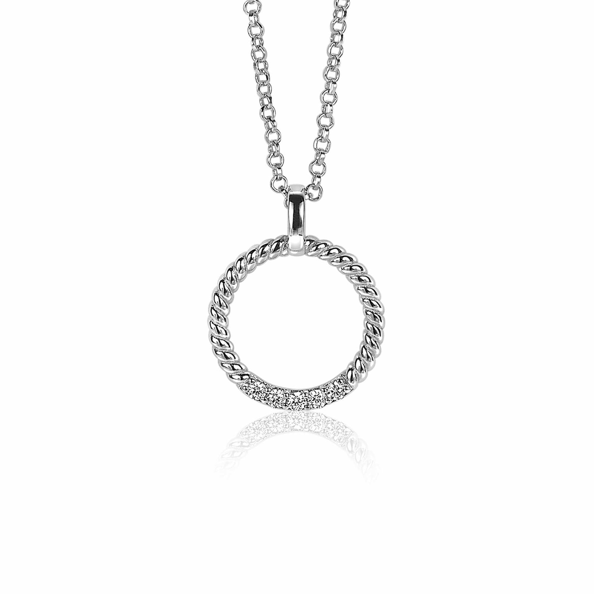 Zinzi zilveren ronde hanger 22mm gedraaid witte zirkonia ZIH2128 (zonder collier)