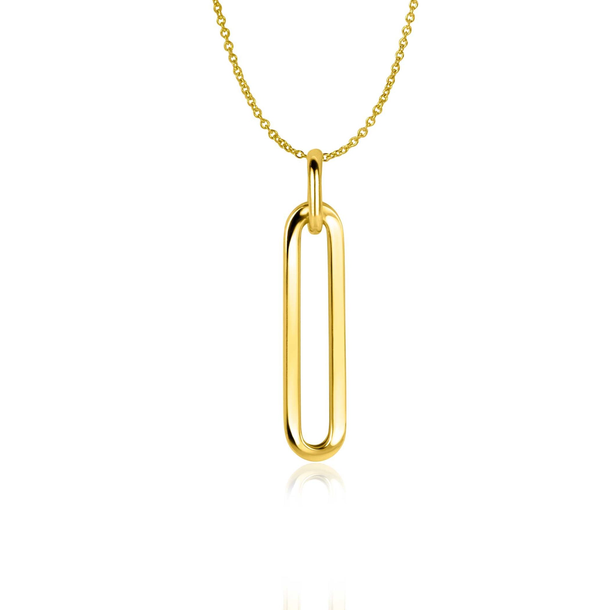 Zinzi Gold 14 krt gouden hanger 26mm met lange trendy paperclip-schakel ZGH358 (zonder collier)