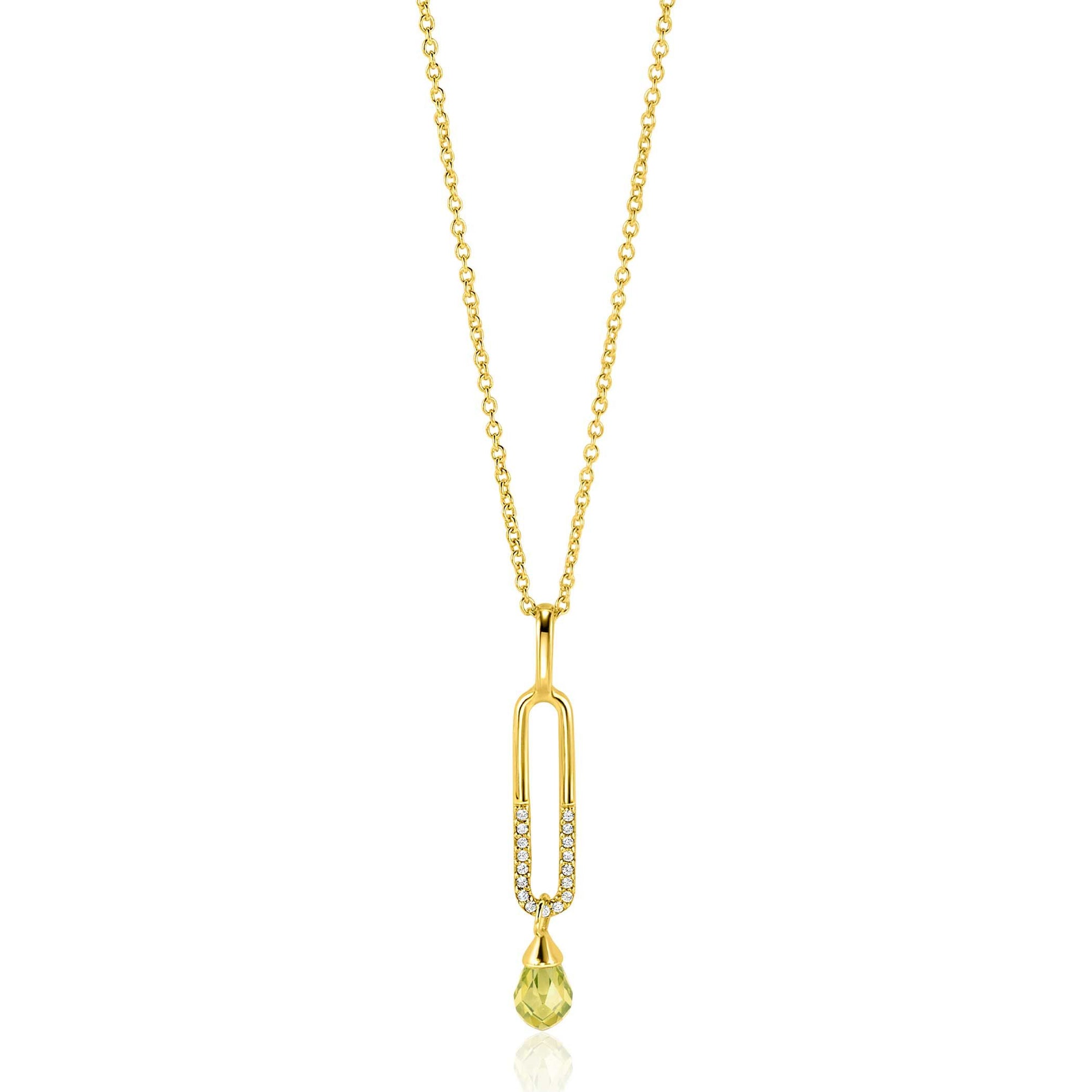 Zinzi gold plated zilveren hanger met trendy open ovale vorm en peervormige hanger groen peridot ZIH2430 (zonder collier)