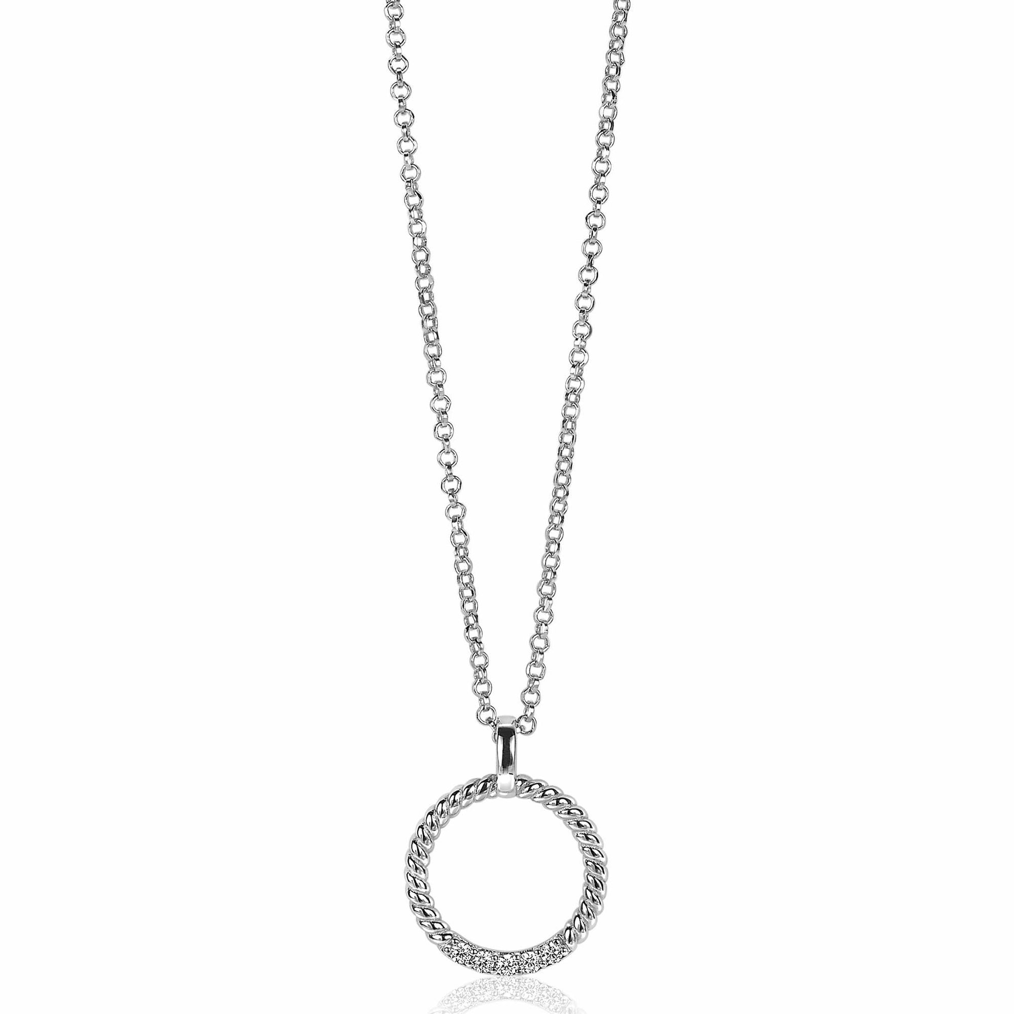 Zinzi zilveren ronde hanger 22mm gedraaid witte zirkonia ZIH2128 (zonder collier)