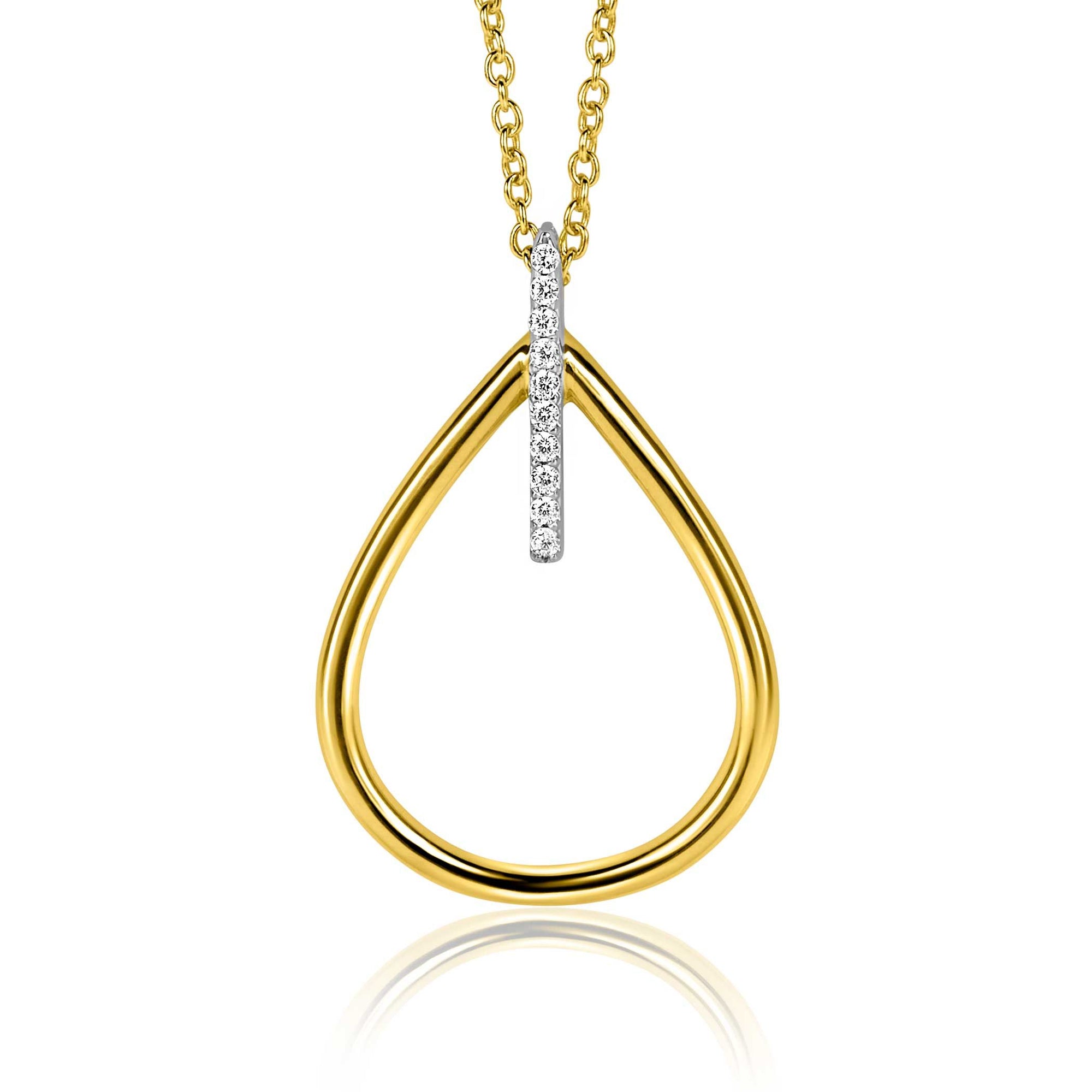 Zinzi gold plated zilveren ovale hanger met luxe opvallend oog, bezet met witte zirkonia&#39;s ZIH2619 (zonder collier)