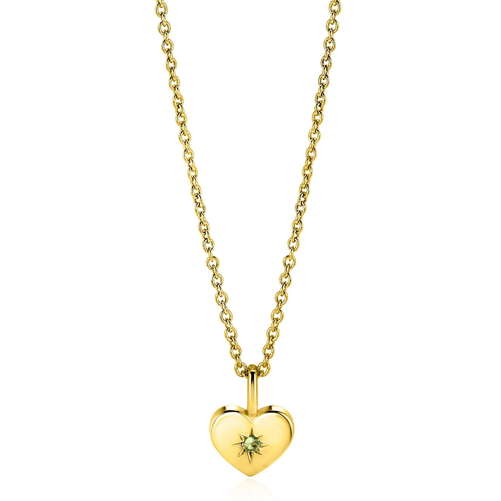 Zinzi AUGUSTUS hanger 12mm gold plated hart geboortesteen groen peridoot zirkonia ZIHY-AUG (zonder collier)