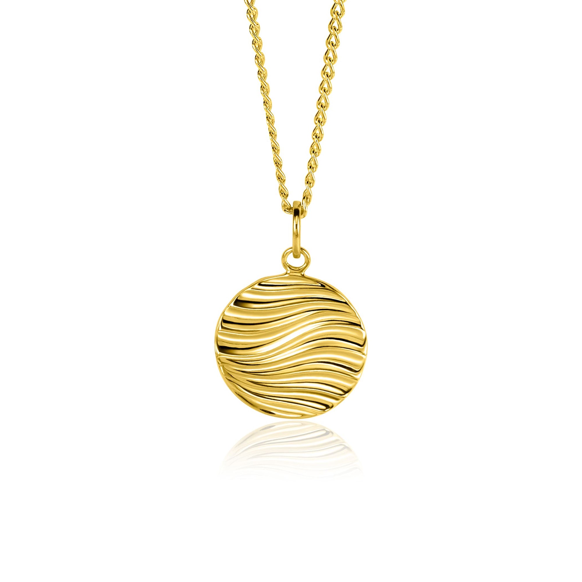 Zinzi gold plated zilveren hanger rond met sierlijke golven als bewerking ZIH2450 (zonder collier)