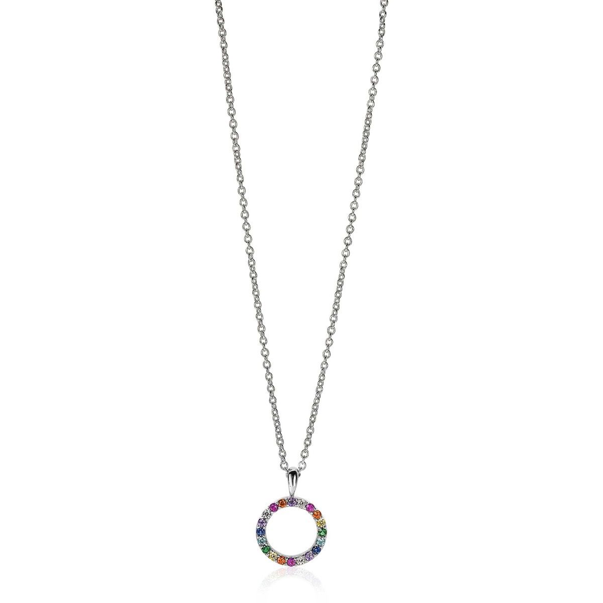 Zinzi zilveren hanger 12mm bezet met regenboog kleurstenen ZIH2170Z (zonder collier)