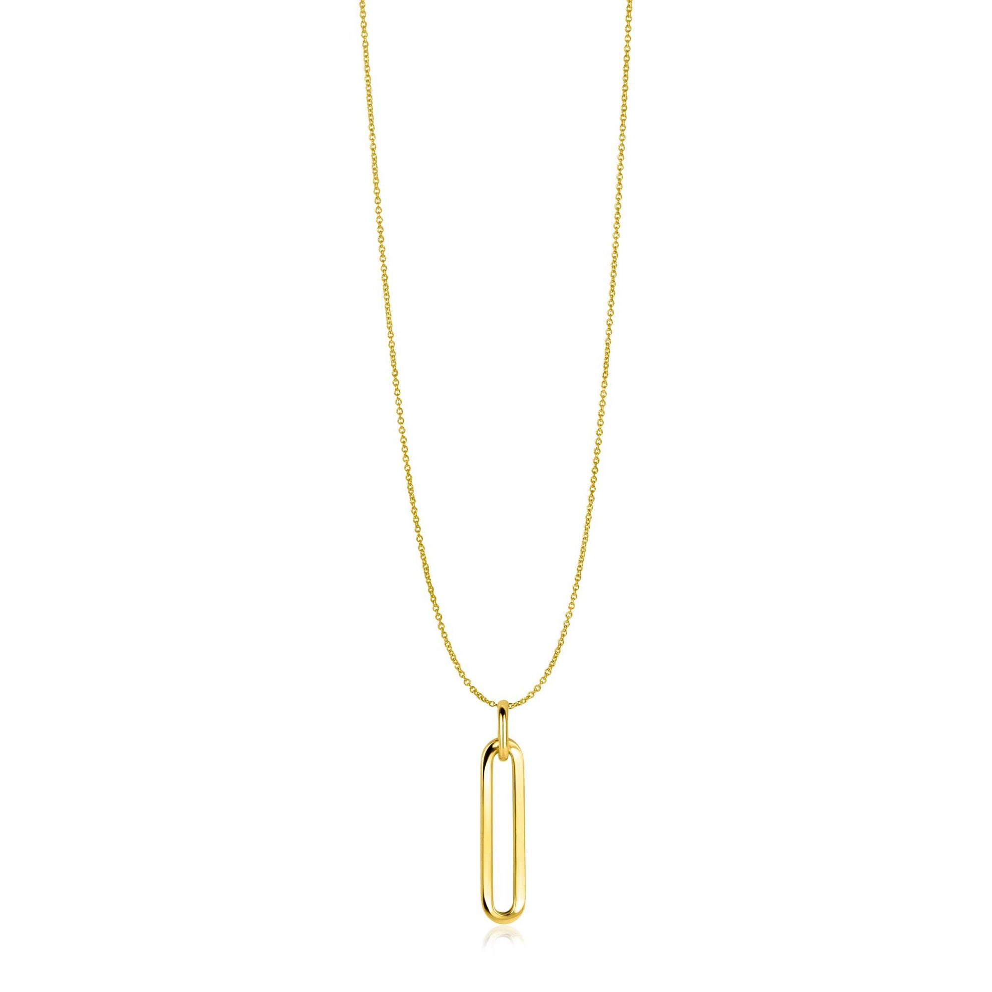 Zinzi Gold 14 krt gouden hanger 26mm met lange trendy paperclip-schakel ZGH358 (zonder collier)