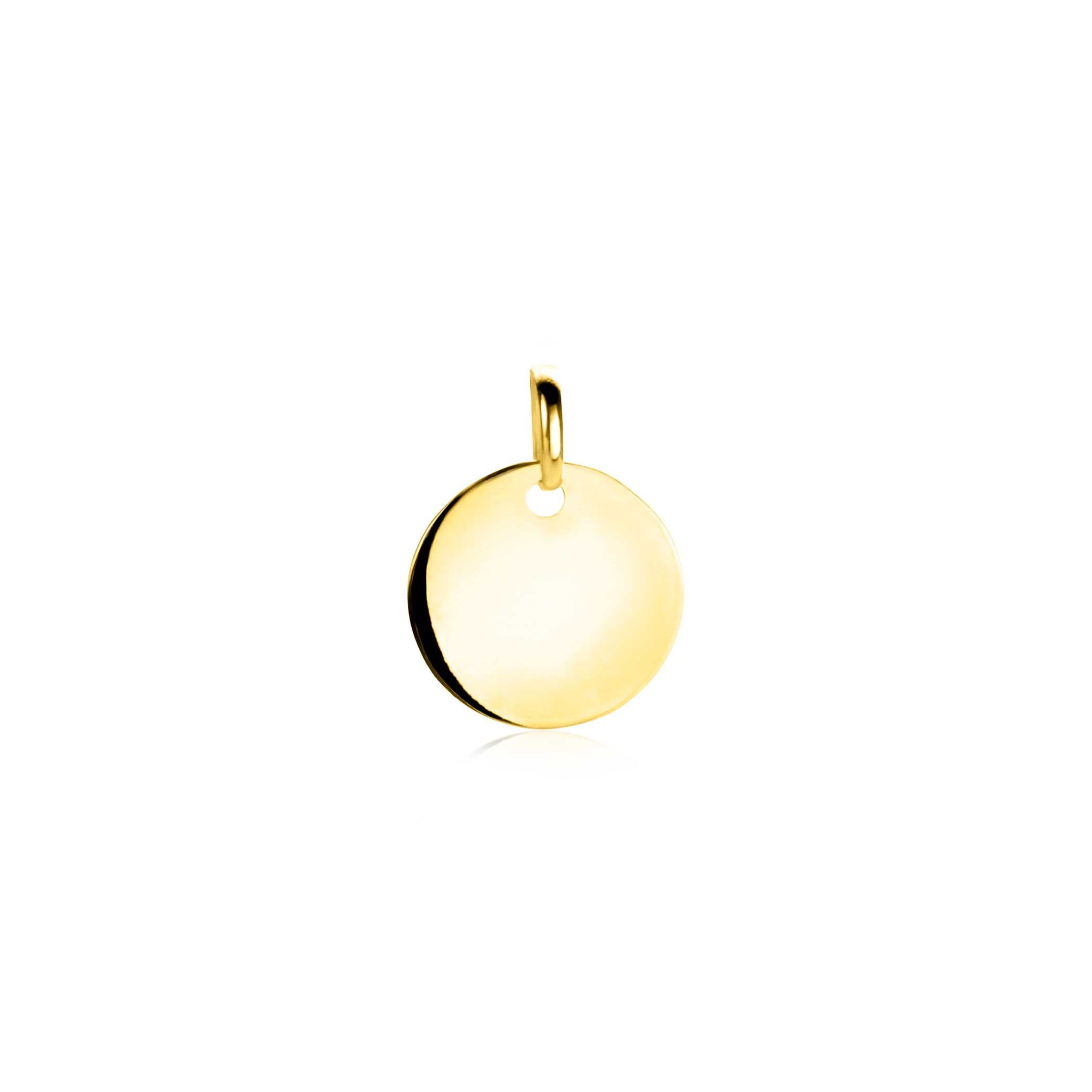 Zinzi Gold 14 krt gouden hanger met trendy glanzend rond plaatje van 12mm ZGH397-12 (zonder collier)