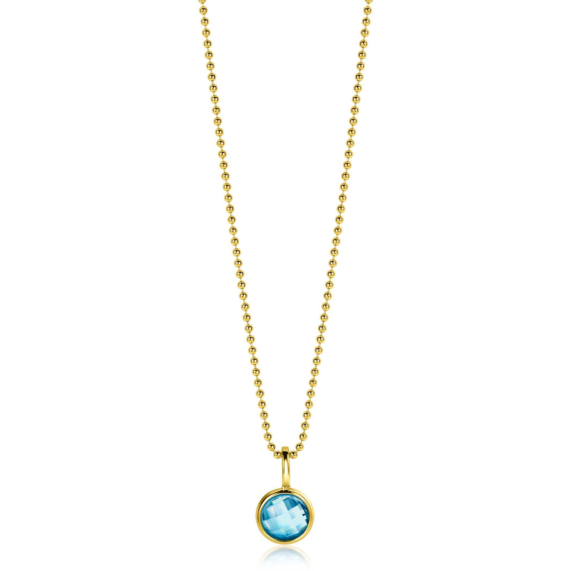 Zinzi MAART hanger 8mm gold plated geboortesteen blauw aquamarijn zirkonia ZIH-MRT (zonder collier)