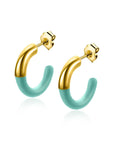 Zinzi gold plated zilveren trendy oorsieraden 16mm half emaille turquoise ZIO2315T