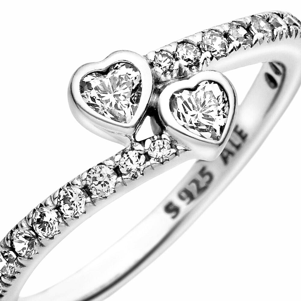 Pandora Two Sparkling Hearts Ring 191023CZ, exclusief en kwalitatief hoogwaardig. Ontdek nu!