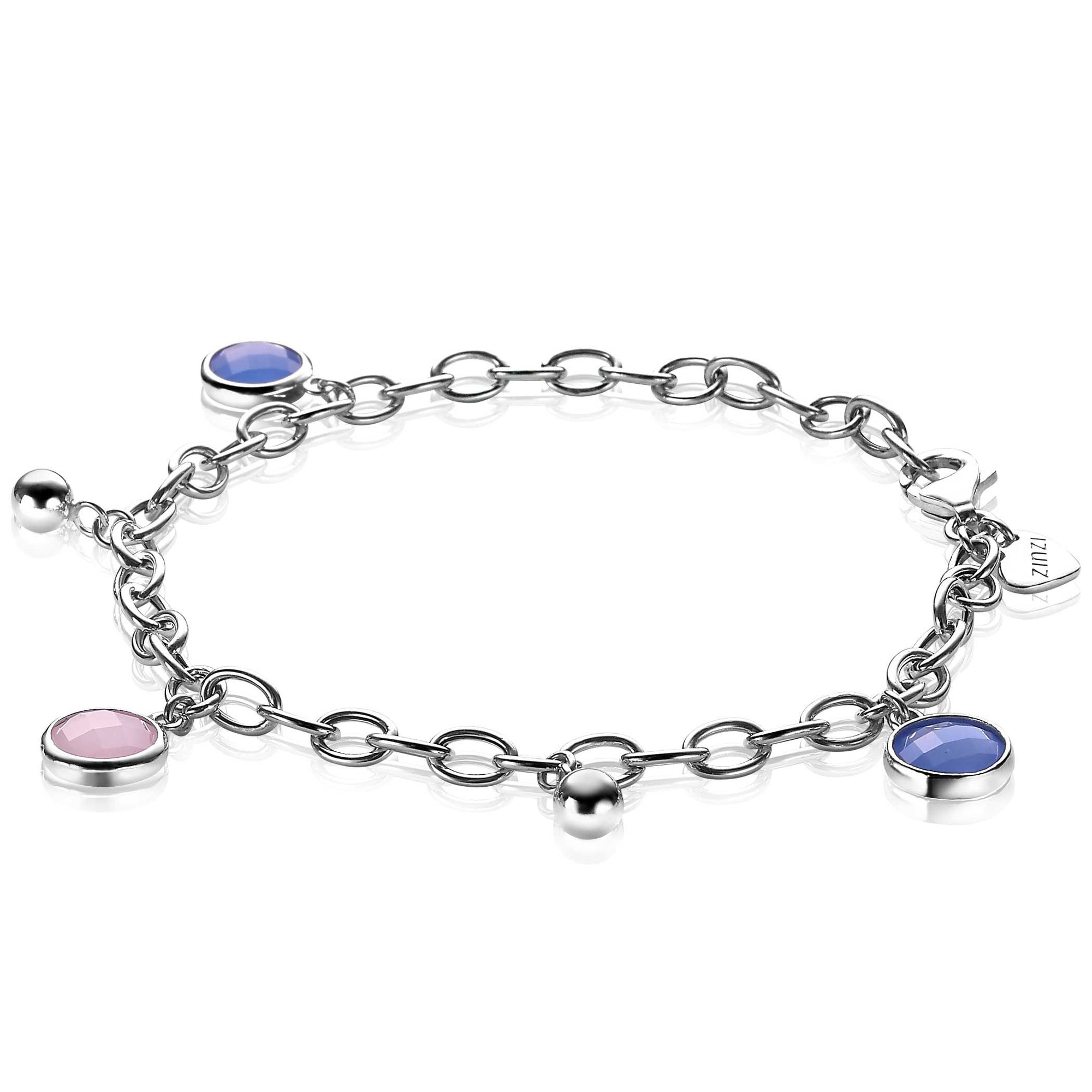 Zinzi zilveren luxe bedelarmband met bolletjes en ronde zettingen roze blauw ZIA2005, exclusief en kwalitatief hoogwaardig. Ontdek nu!