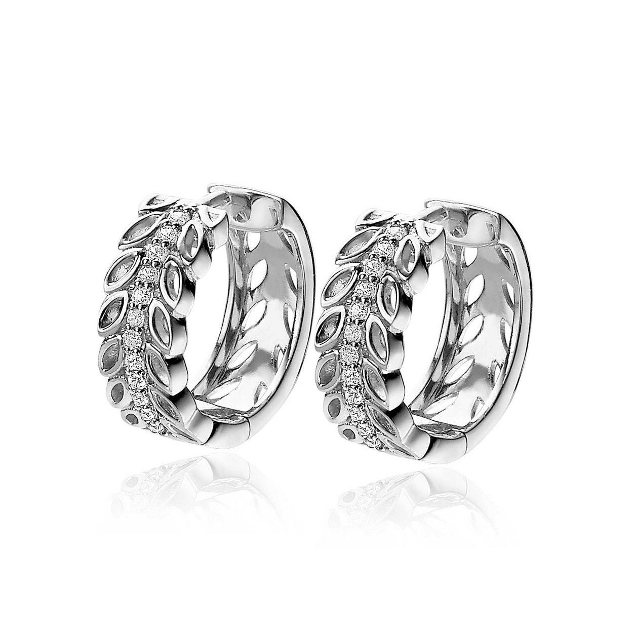 Zinzi zilveren luxe oorringen 18x7mm blaadjes wit ZIO1889, exclusief en kwalitatief hoogwaardig. Ontdek nu!