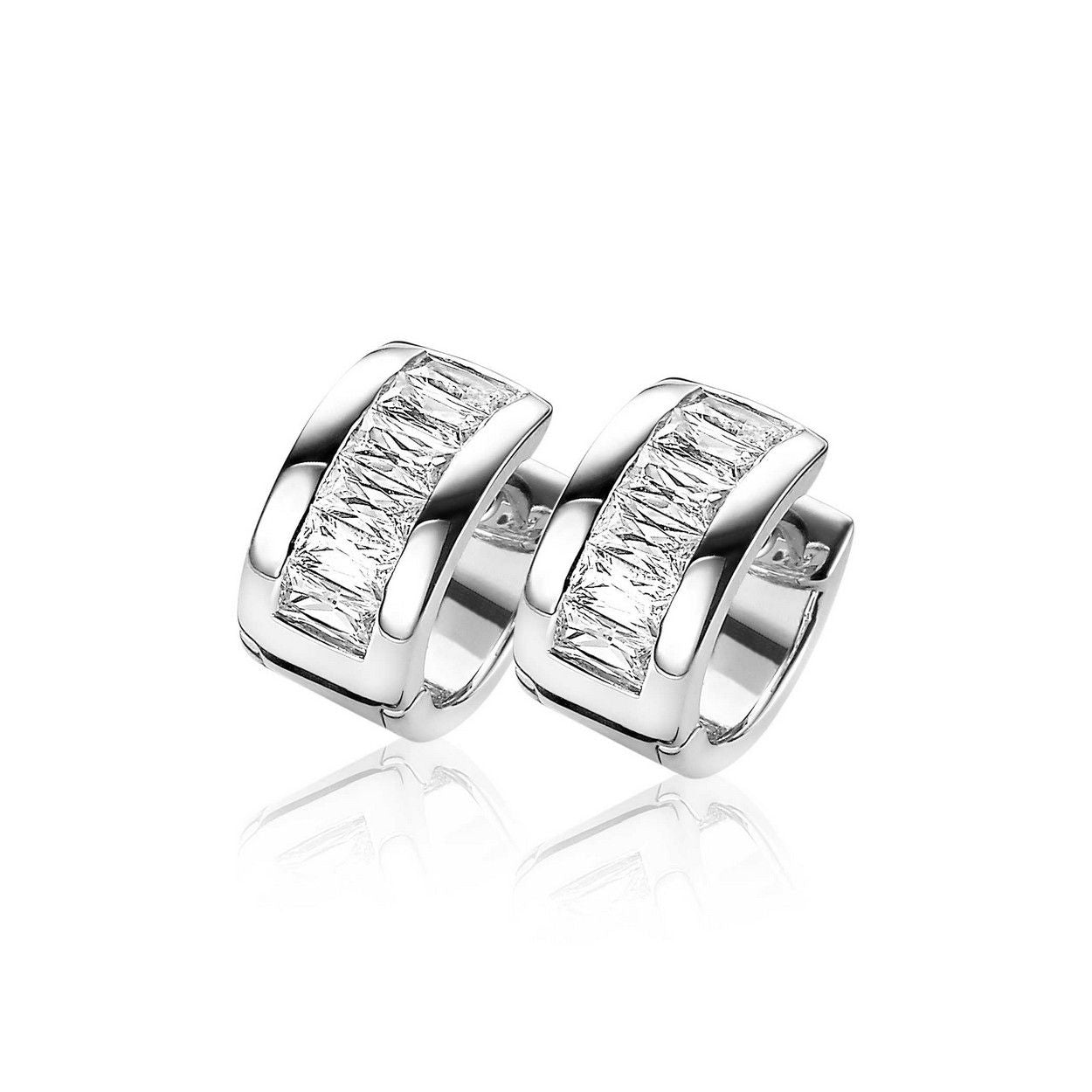 Zinzi zilveren luxe brede oorringen 14x7mm met baguette zirkonia ZIO2122, exclusief en kwalitatief hoogwaardig. Ontdek nu!