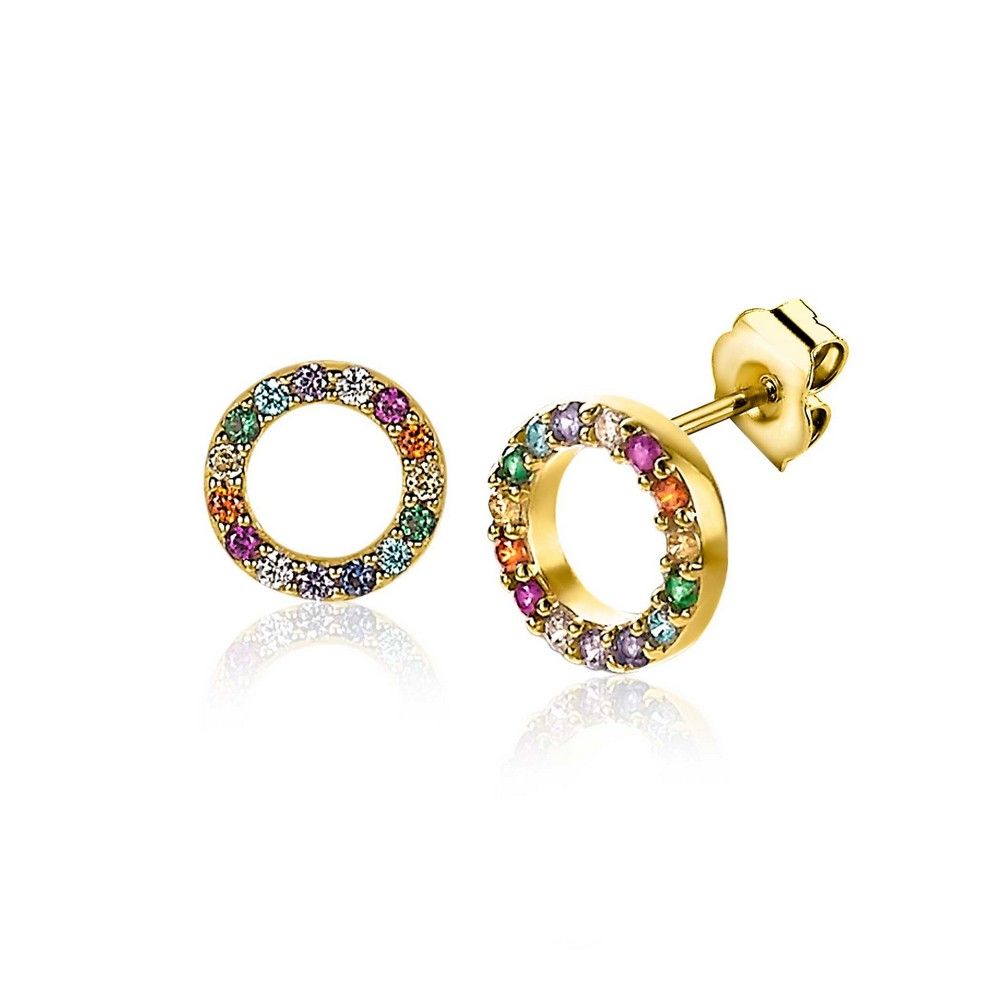 Zinzi zilveren oorknoppen 14K geel verguld 8mm bezet regenboog ZIO2170, exclusief en kwalitatief hoogwaardig. Ontdek nu!