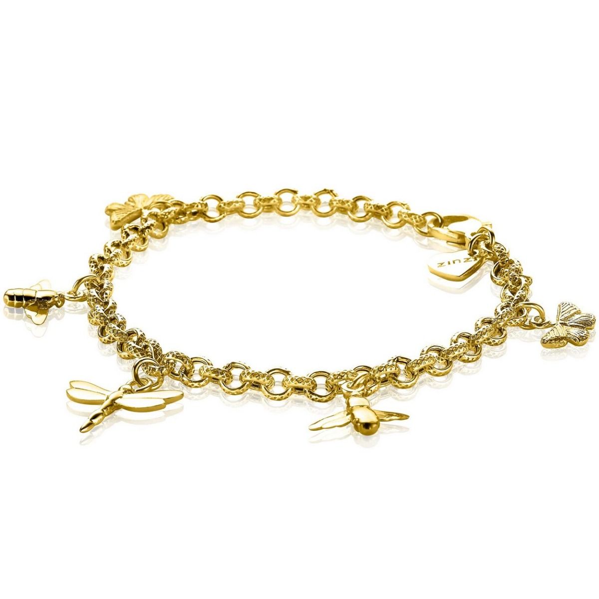 Zinzi zilveren jasseron armband in 14K geel verguld met vlinders, libelle en bijtjes ZIA1701G, exclusief en kwalitatief hoogwaardig. Ontdek nu!