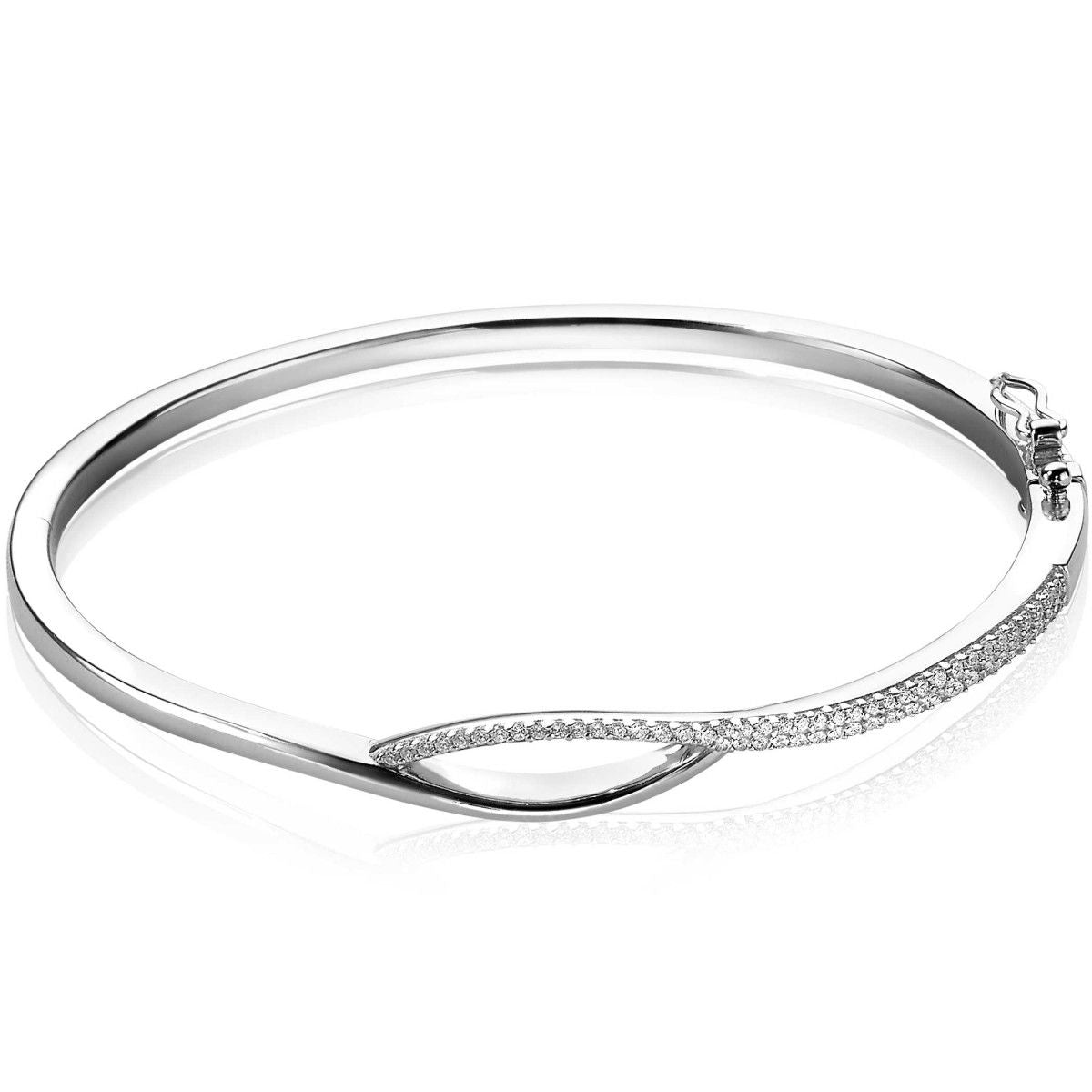 Zinzi zilveren bangle armband cross-over wit zirkonia met scharniersluiting ZIA1971(Diameter 64 mm), exclusief en kwalitatief hoogwaardig. Ontdek nu!