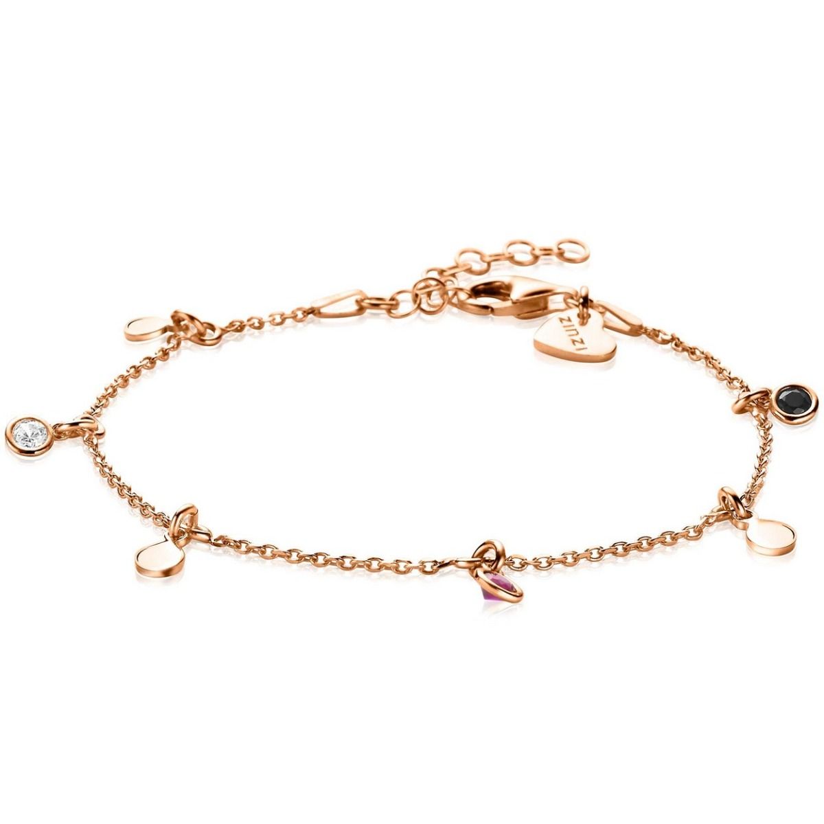 Zinzi zilveren fantasie armband 14K rosé verguld rond wit zwart rood ZIA1995R, exclusief en kwalitatief hoogwaardig. Ontdek nu!