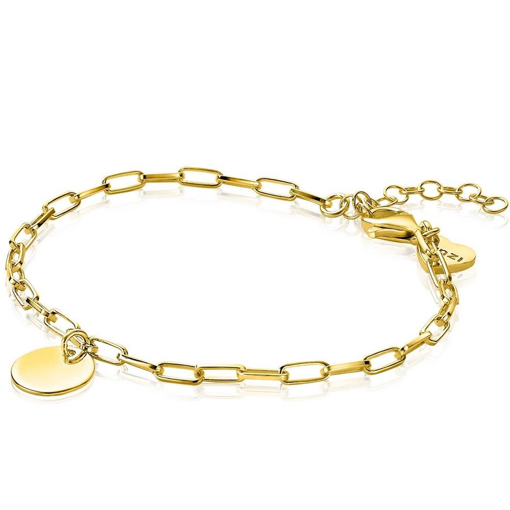 Zinzi zilveren armband 14K geel verguld paperclip schakel rond plaatje ZIA2166G, exclusief en kwalitatief hoogwaardig. Ontdek nu!