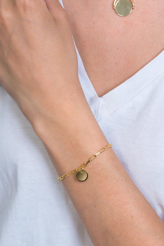 Zinzi zilveren armband 14K geel verguld paperclip schakel rond plaatje ZIA2166G, exclusief en kwalitatief hoogwaardig. Ontdek nu!