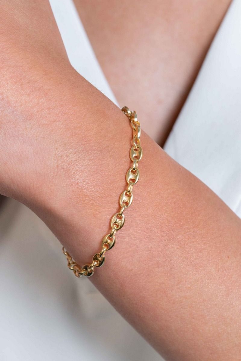 Zinzi gold plated zilveren koffieboon schakelarmband 5mm breed ZIA2340G, exclusief en kwalitatief hoogwaardig. Ontdek nu!