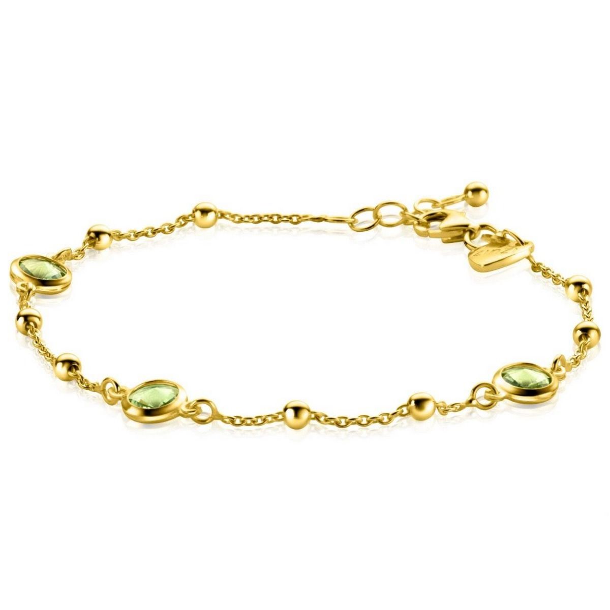 Zinzi gold plated zilveren armband met bolletjes en rond groen Swarovski crystals 17-20cm ZIA2348, exclusief en kwalitatief hoogwaardig. Ontdek nu!