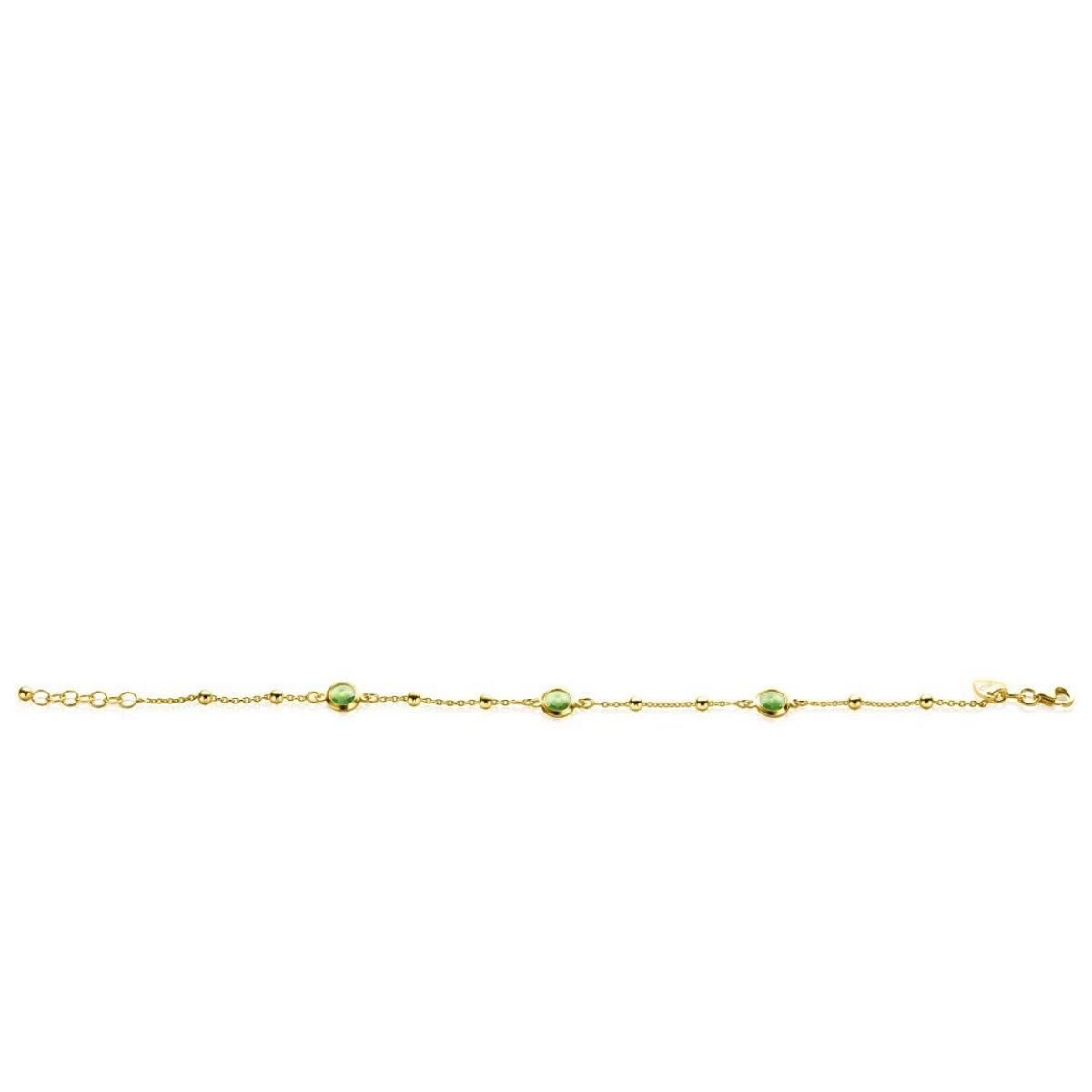 Zinzi gold plated zilveren armband met bolletjes en rond groen Swarovski crystals 17-20cm ZIA2348, exclusief en kwalitatief hoogwaardig. Ontdek nu!