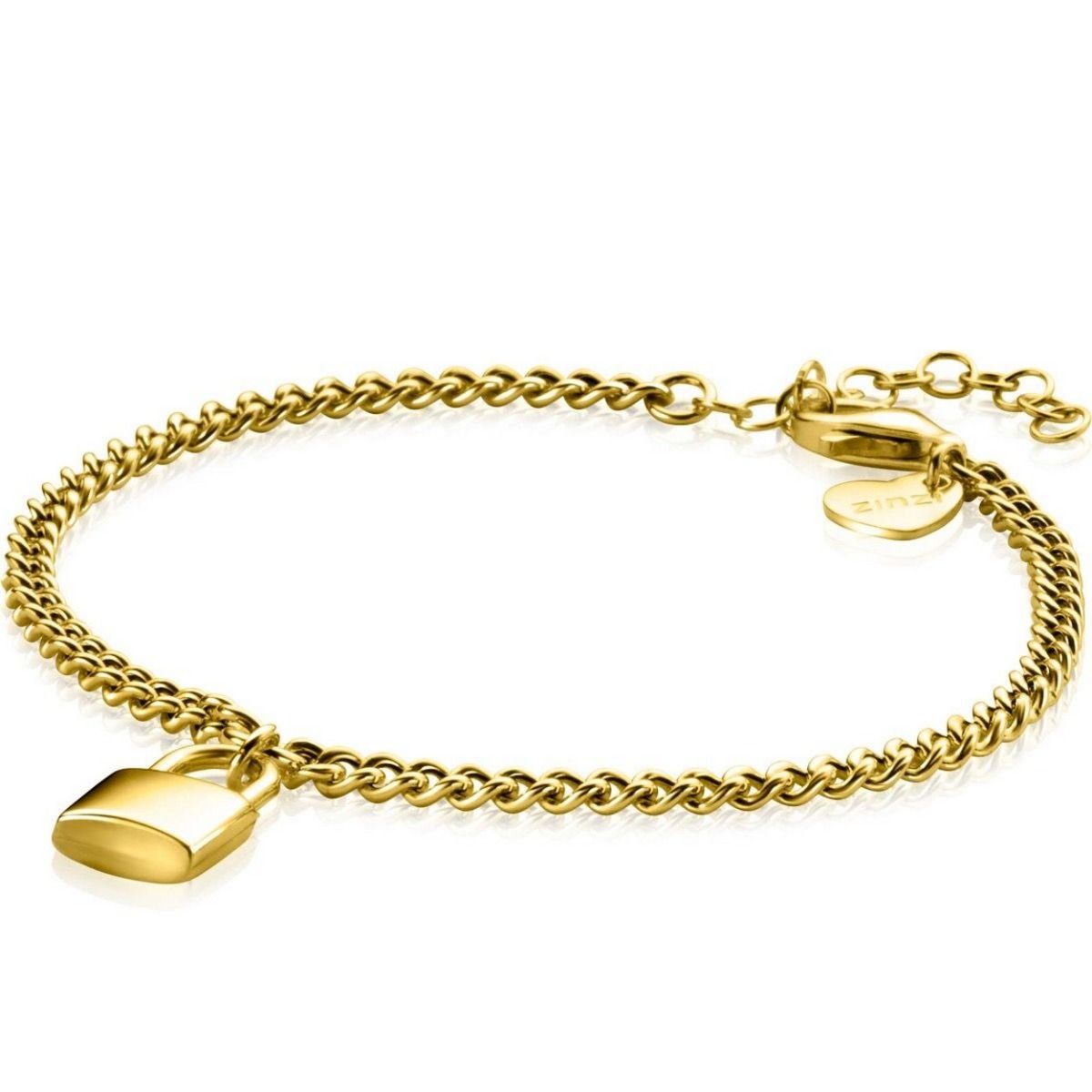 Zinzi gold plated zilveren gourmet armband met trendy slotje als bedeltje 16,5-19,5cm ZIA2354G, exclusief en kwalitatief hoogwaardig. Ontdek nu!