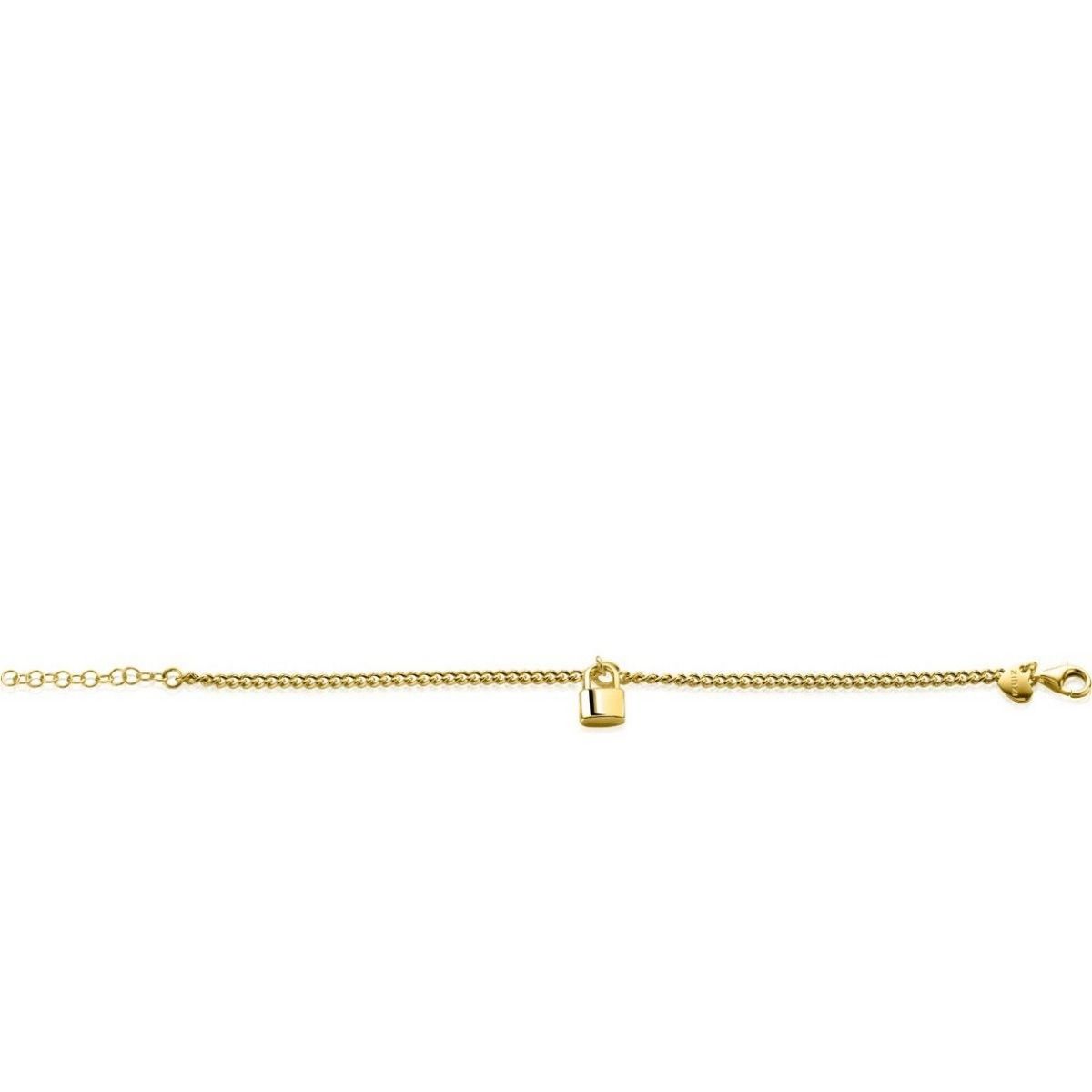 Zinzi gold plated zilveren gourmet armband met trendy slotje als bedeltje 16,5-19,5cm ZIA2354G, exclusief en kwalitatief hoogwaardig. Ontdek nu!