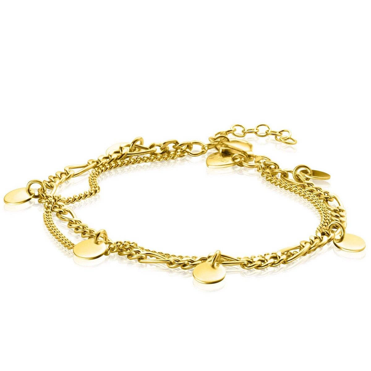 Zinzi gold plated zilveren multi-look armband gourmet- en figaro schakels, glimmende rondjes ZIA2368, exclusief en kwalitatief hoogwaardig. Ontdek nu!