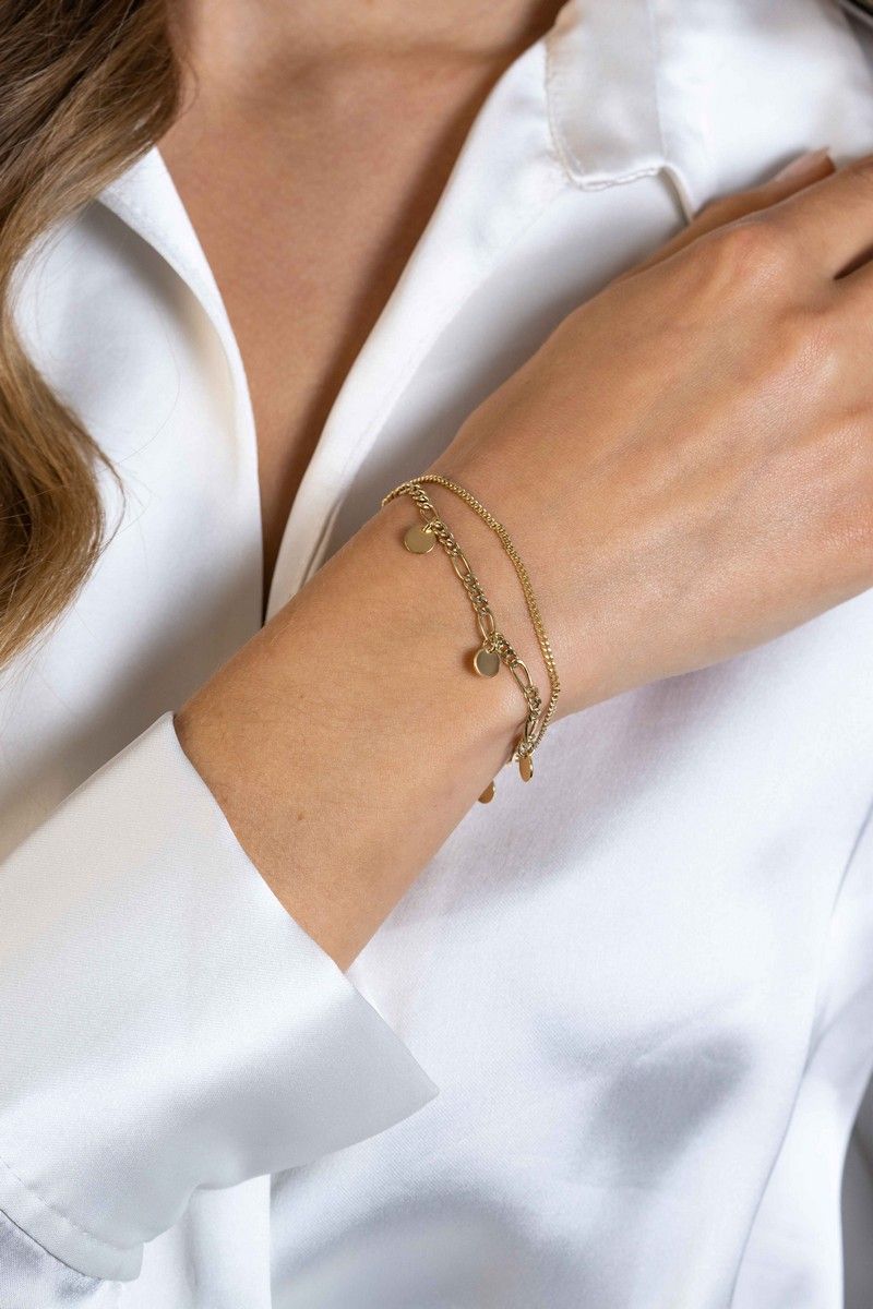 Zinzi gold plated zilveren multi-look armband gourmet- en figaro schakels, glimmende rondjes ZIA2368, exclusief en kwalitatief hoogwaardig. Ontdek nu!