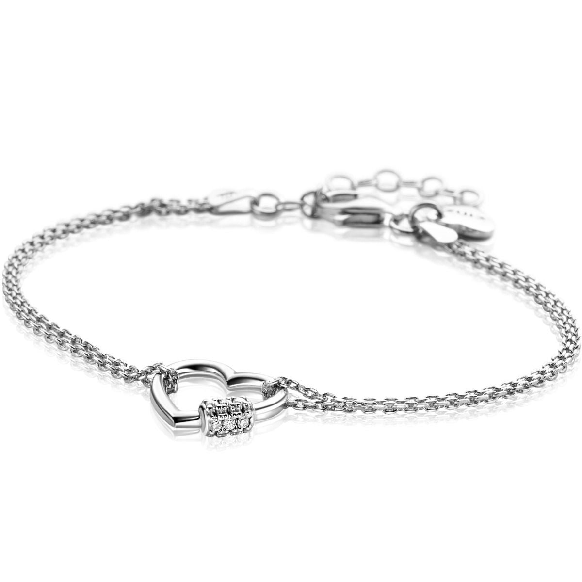 Zinzi zilveren schakel armband met luxe hart witte zirkonia's 17-20cm ZIA2507, exclusief en kwalitatief hoogwaardig. Ontdek nu!