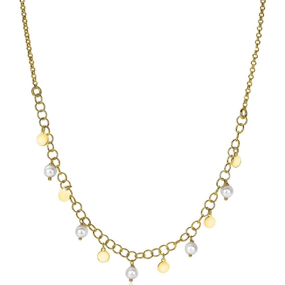 Zinzi zilveren fantasie ketting 14K geel verguld ronde schakels witte parels 40-45cm ZIC2186G, exclusief en kwalitatief hoogwaardig. Ontdek nu!