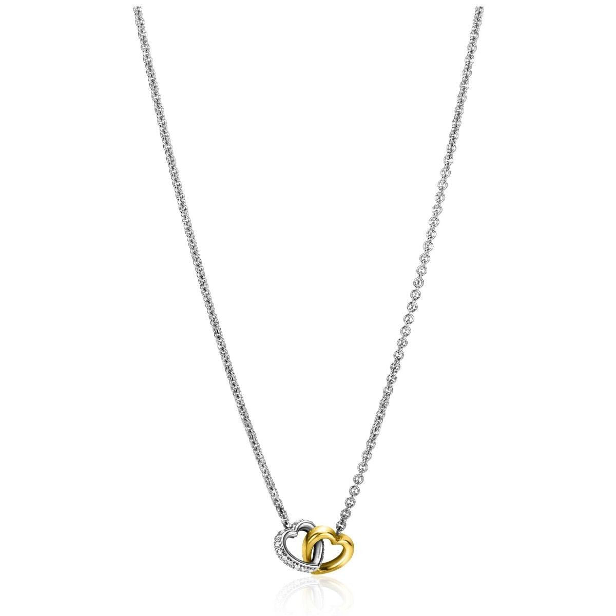 Zinzi zilveren collier bicolor 2 hartjes in elkaar waarvan 1 met zirkonia ZIC2276, exclusief en kwalitatief hoogwaardig. Ontdek nu!