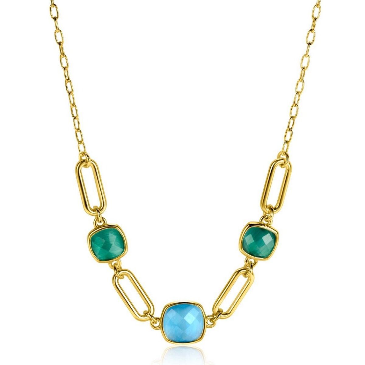 Zinzi gold plated zilveren collier met paperclip schakels en groen turquoise kleurstenen ZIC2332, exclusief en kwalitatief hoogwaardig. Ontdek nu!