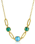 Zinzi gold plated zilveren collier met paperclip schakels en groen turquoise kleurstenen ZIC2332, exclusief en kwalitatief hoogwaardig. Ontdek nu!