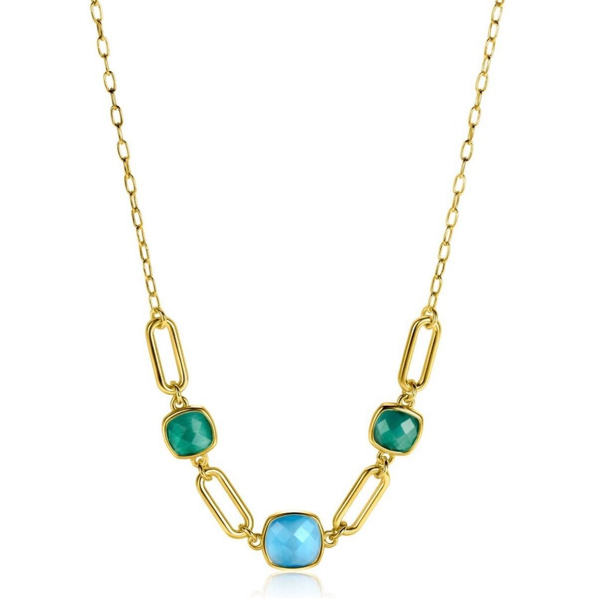 Zinzi gold plated zilveren collier met paperclip schakels en groen turquoise kleurstenen ZIC2332, exclusief en kwalitatief hoogwaardig. Ontdek nu!