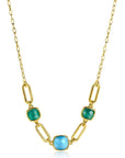 Zinzi gold plated zilveren collier met paperclip schakels en groen turquoise kleurstenen ZIC2332, exclusief en kwalitatief hoogwaardig. Ontdek nu!