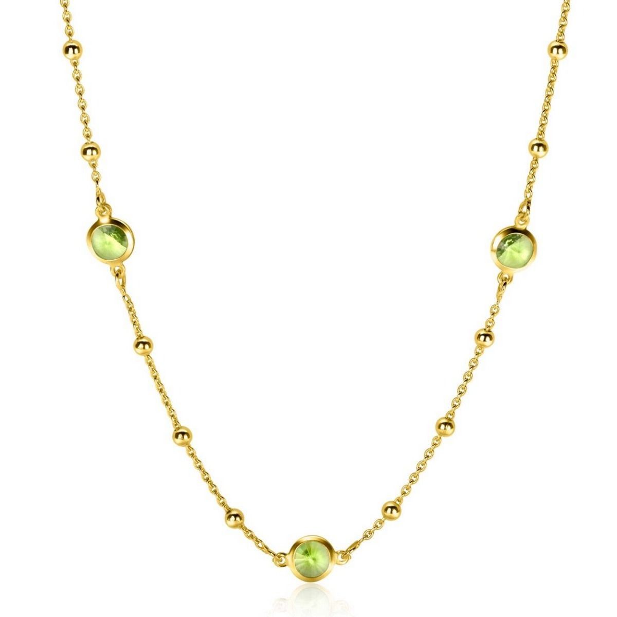 Zinzi gold plated zilveren ketting met bolletjes en rond groen Swarovski crystals 42-45cm ZIC2348, exclusief en kwalitatief hoogwaardig. Ontdek nu!