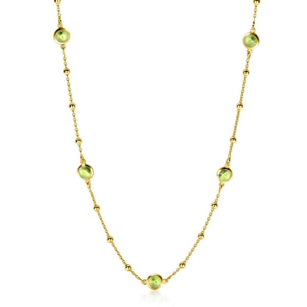 Zinzi gold plated zilveren ketting met bolletjes en rond groen Swarovski crystals 42-45cm ZIC2348, exclusief en kwalitatief hoogwaardig. Ontdek nu!