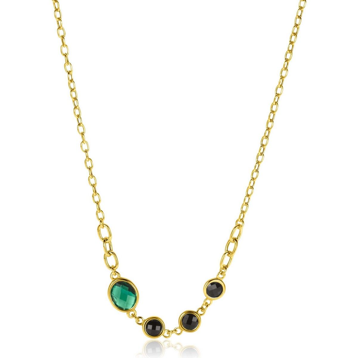 Zinzi gold plated zilveren collier 45cm met groene en zwarte kleurstenen ZIC2389, exclusief en kwalitatief hoogwaardig. Ontdek nu!