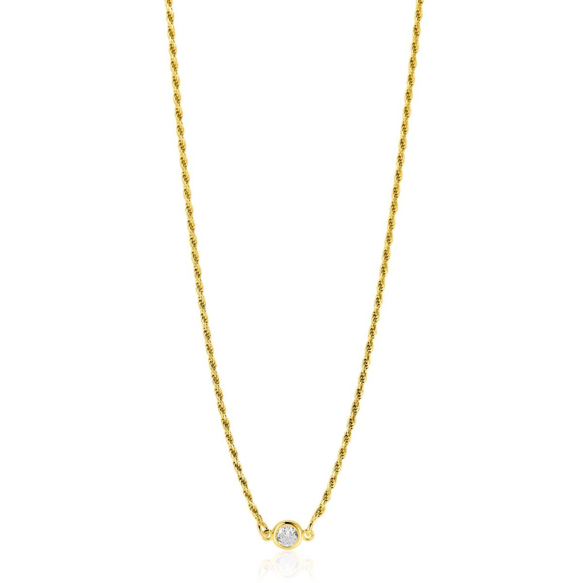 Zinzi zilveren gold plated koord ketting bezet met een ronde witte zirconia 40-45cm ZIC2461Y, exclusief en kwalitatief hoogwaardig. Ontdek nu!