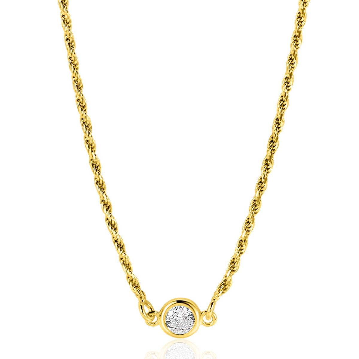 Zinzi zilveren gold plated koord ketting bezet met een ronde witte zirconia 40-45cm ZIC2461Y, exclusief en kwalitatief hoogwaardig. Ontdek nu!