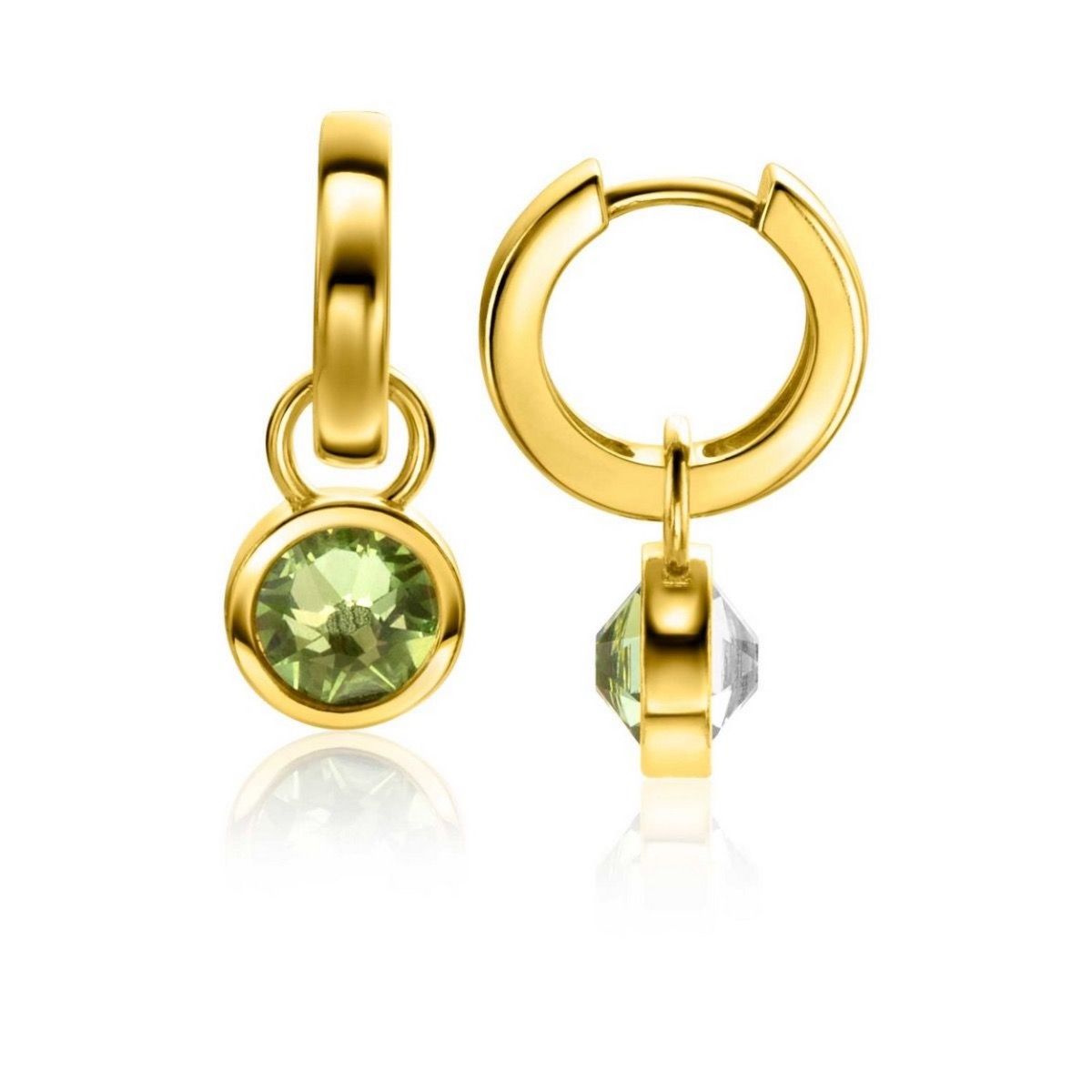 Zinzi gold plated zilveren oorbedels dubbelzijdig groen wit Swarovski crystals 9mm ZICH1006G (excl. oorringen), exclusief en kwalitatief hoogwaardig. Ontdek nu!