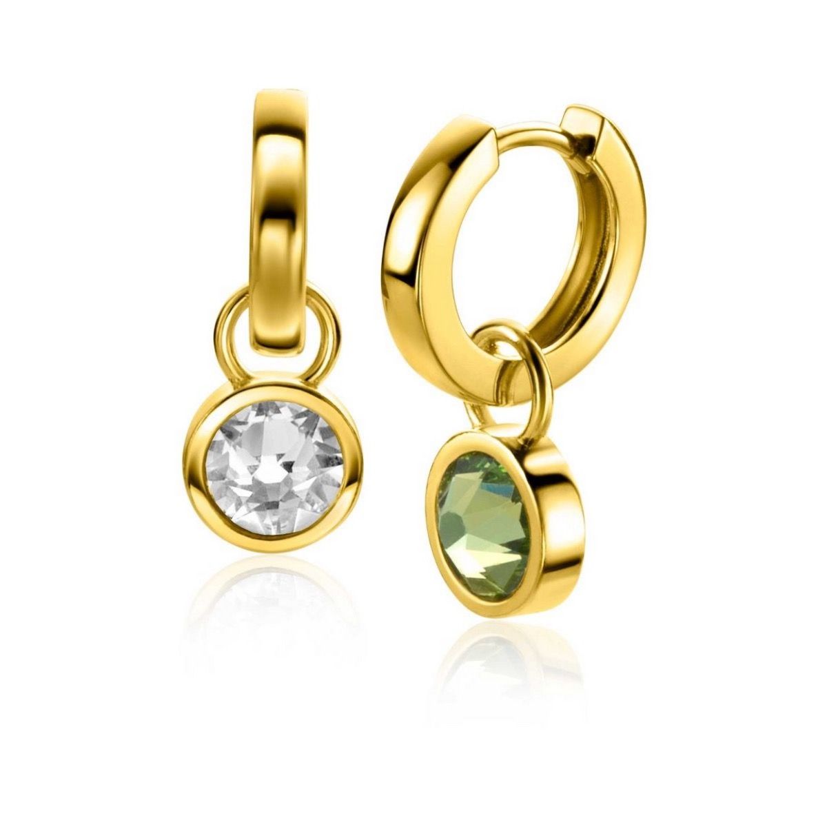 Zinzi gold plated zilveren oorbedels dubbelzijdig groen wit Swarovski crystals 9mm ZICH1006G (excl. oorringen), exclusief en kwalitatief hoogwaardig. Ontdek nu!